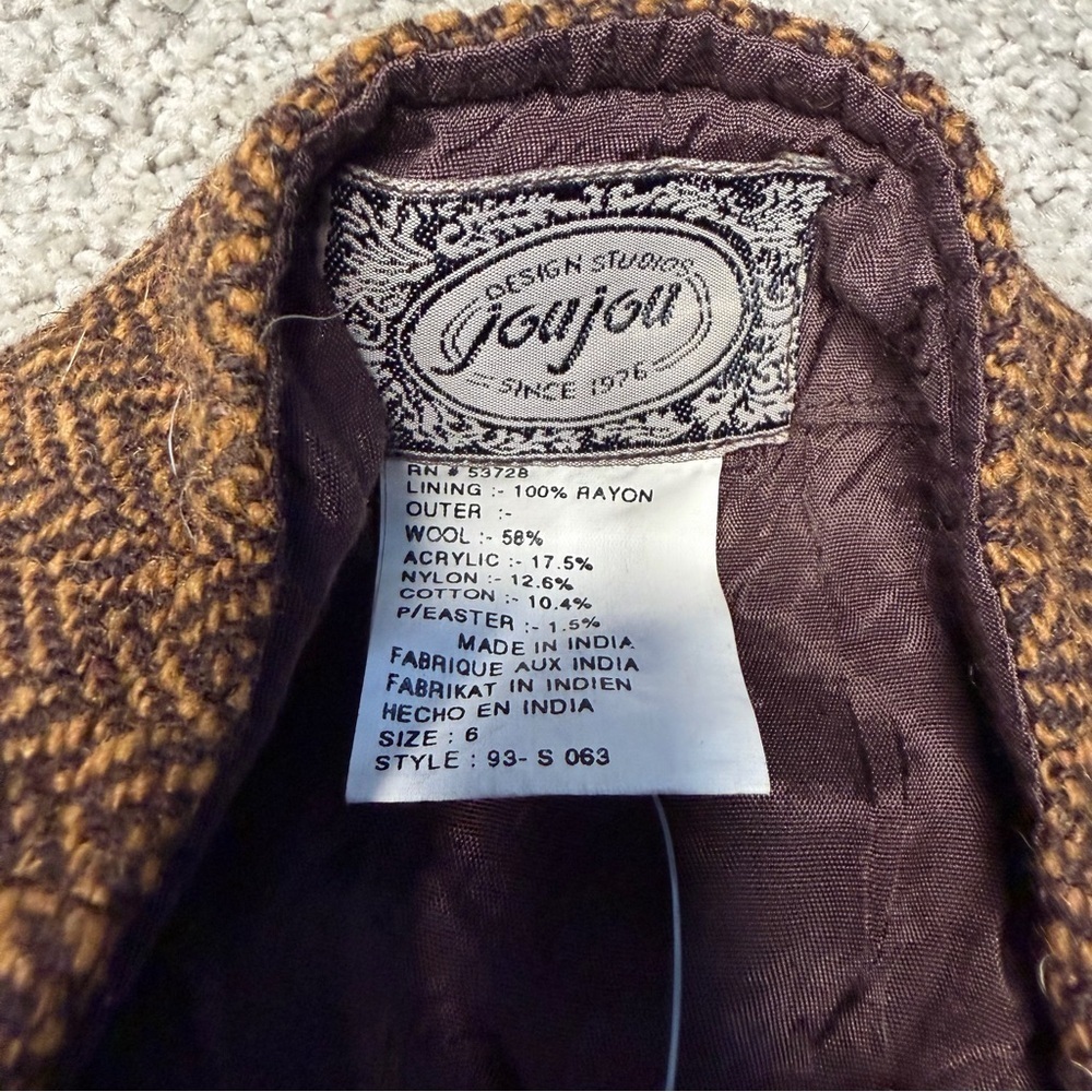 Vintage Joujou Houndstooth Tweed Wool Blend Wrap Skirt Size 6 Black Brown Tan - Picture 5 of 6